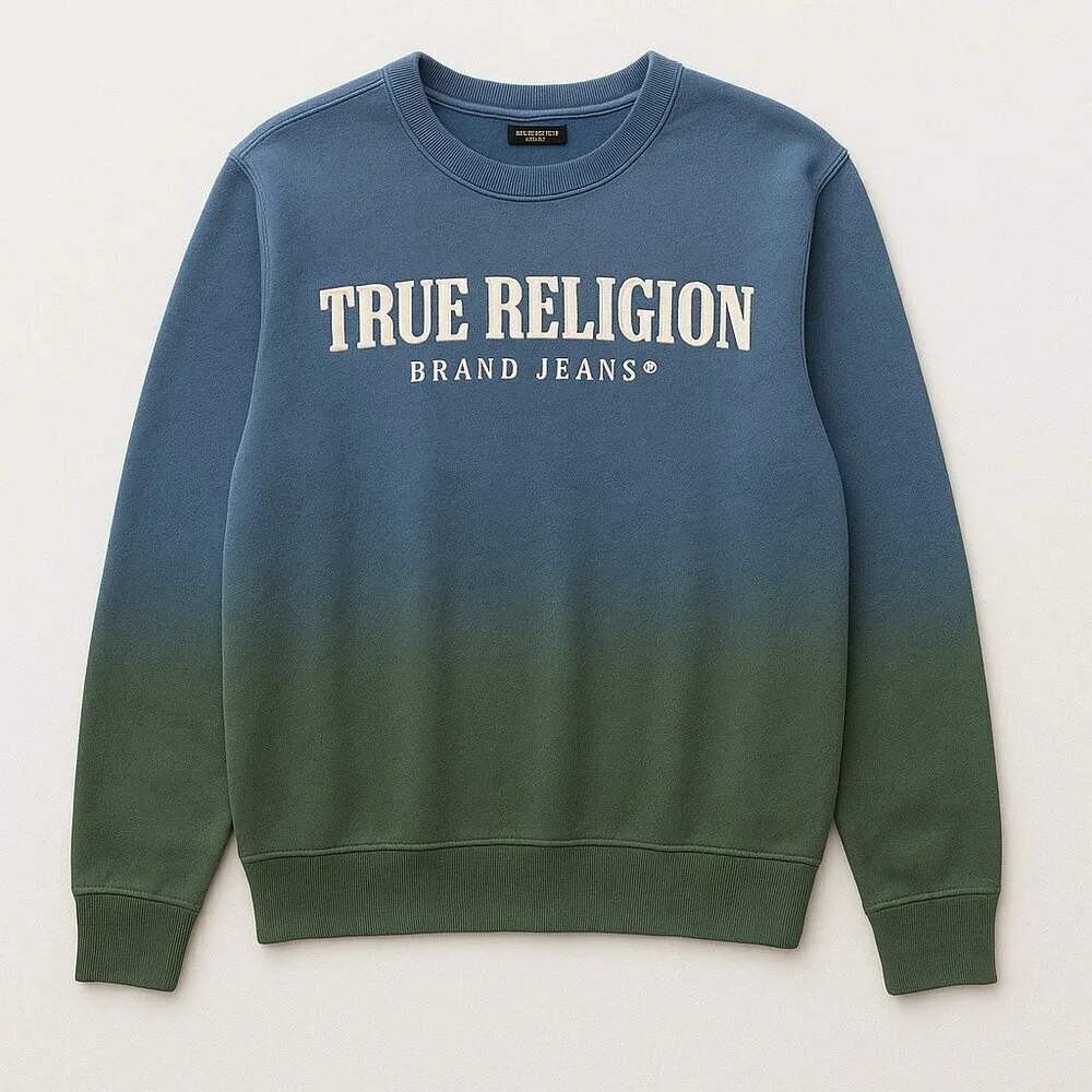 True Religion | Federal Blue Ombre Pullover Sweatshirt | Size L